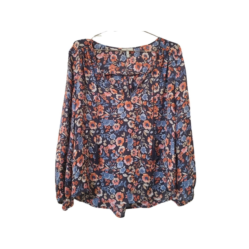 Joie Barba Stingray Floral 100% Silk blouse Size Large